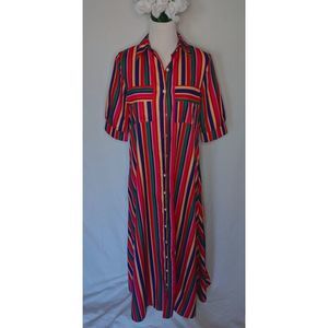 Striped Button Up Long Dress
